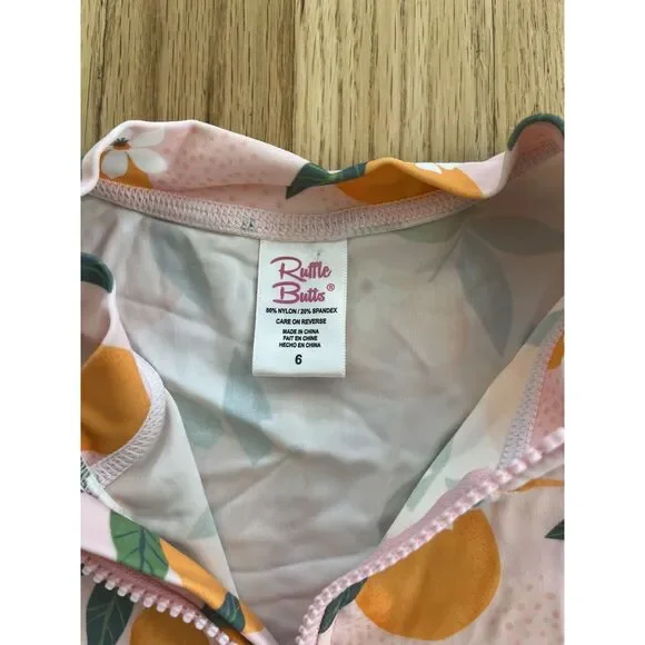 Ruffle Butts Orange Pink Striped Floral 2 Peice Rash Guard Size 6 - Picture 4 of 4